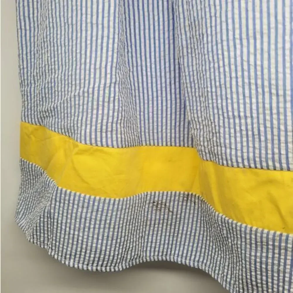 Elle Seersucker Striped Contrasting Trim Sleeveless‎ Midi Fit n Flare Dress